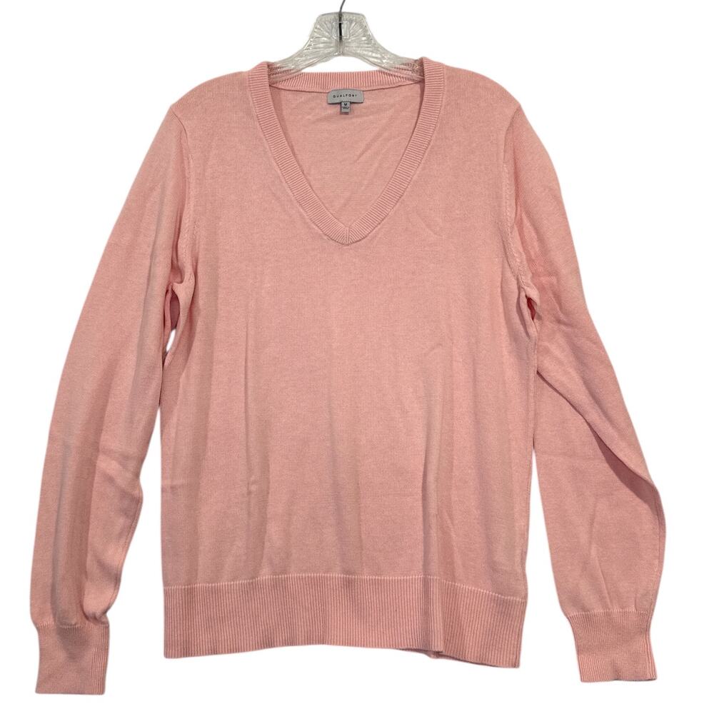 Blush Pink V-Neck Knit Sweater 100% Cotton Women’s Medium NEW